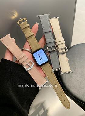 秋冬磨毛柔软真皮适用苹果applewatch89手表皮质10表带iwatch76SE