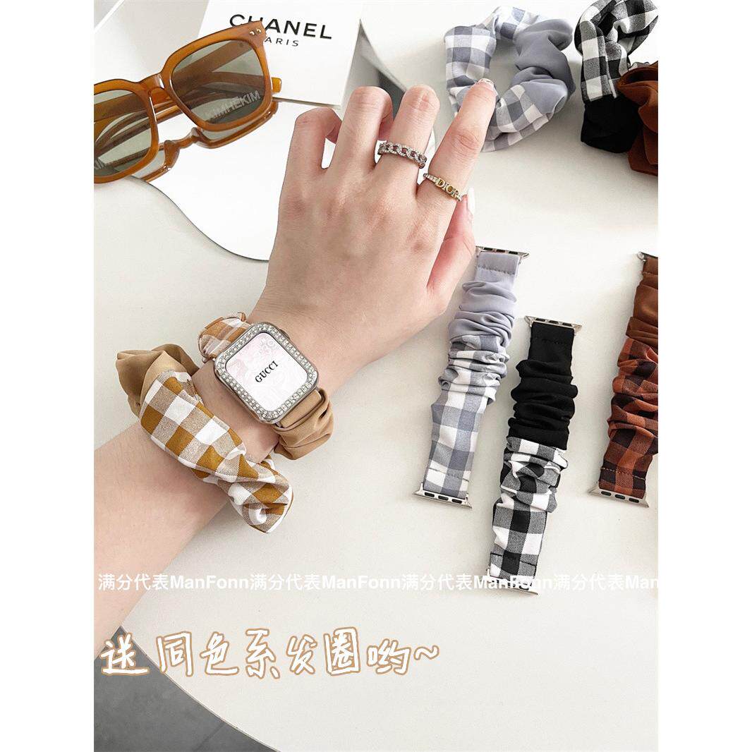 【送发圈】适用applewatch789苹果iwatch10代大肠圈可爱格子表带