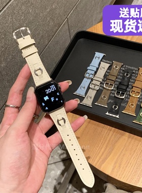 秋冬头层牛皮柔软真皮表带适于applewatch978苹果10手表SE6男女