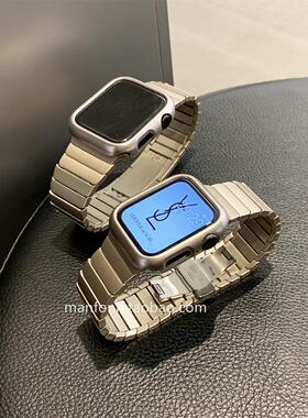 适于苹果10手表带Applewatch98星光色高级不锈钢蝴蝶扣765SEUltra