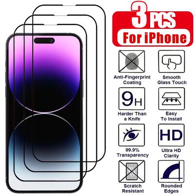 3 Pieces Tempered Glass for iPhone 17 16 15 14 13 12 11 Pro