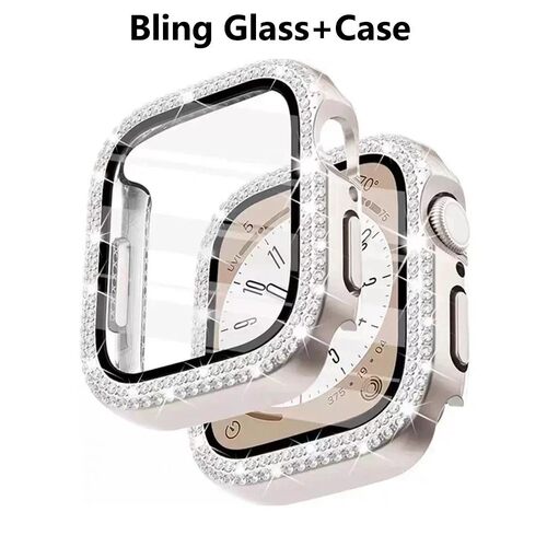 Bling Glass+Cover For Apple Watch Case 44mm 45 41mm 40mm 45