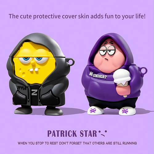 For Airpods 1 2 3 4 Pro 2 Case Cute 3D Cartoon SpongeBob Pat