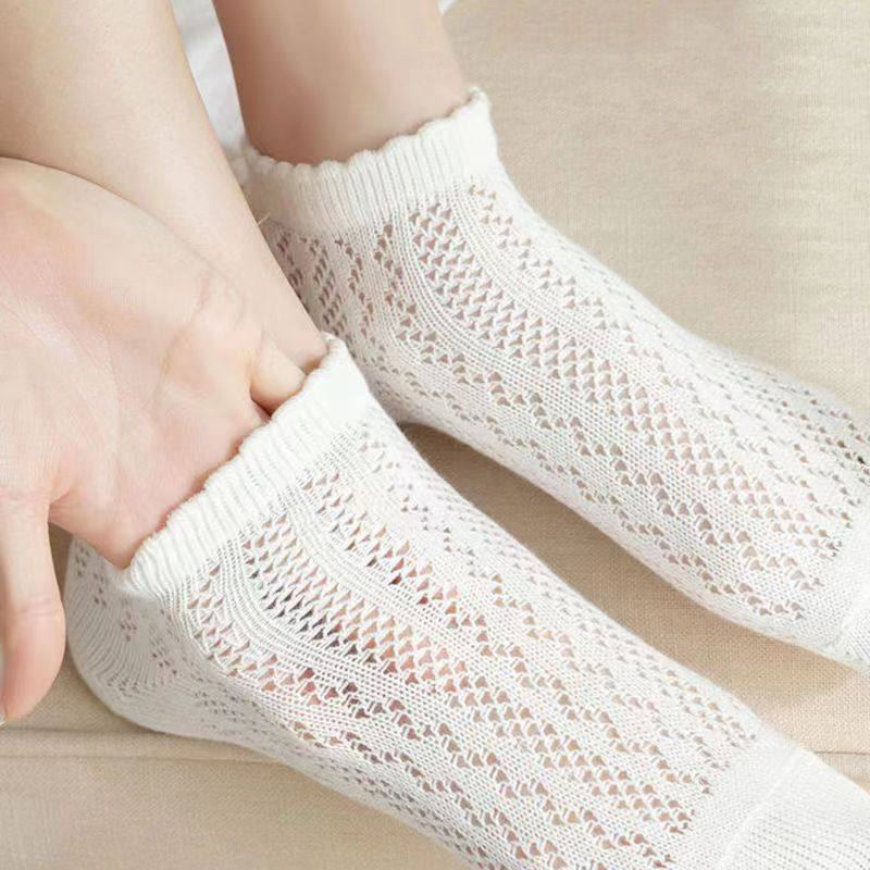 镂空网眼袜子女短袜夏季薄款透气日系花边无骨白色纯棉月子中筒袜,女士内衣/男士内衣/家居服,短袜,淘宝优惠券,粉丝福利购,淘宝优惠卷