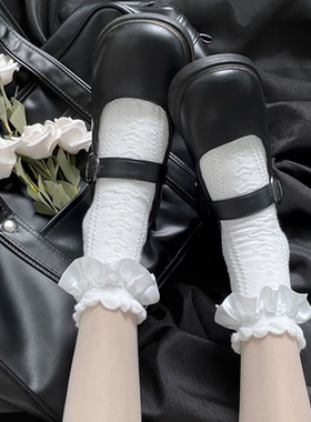 袜子配小皮鞋女春秋款蝴蝶结蕾丝花边中筒搭jk玛丽珍白色夏天长袜