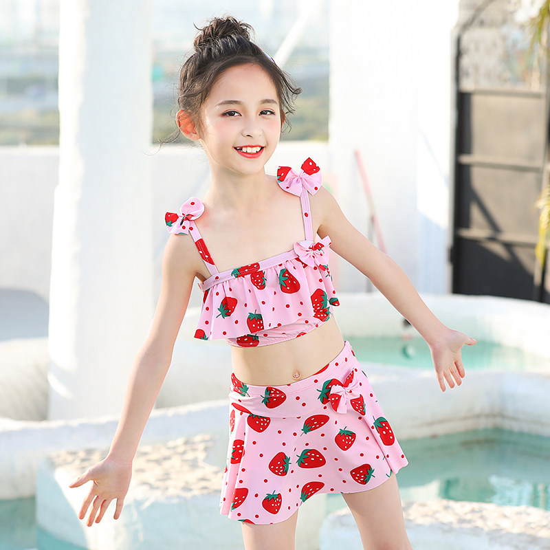 儿童泳衣女新款宝宝分体裙式泡温泉游泳衣公主可爱女孩泳装比基尼