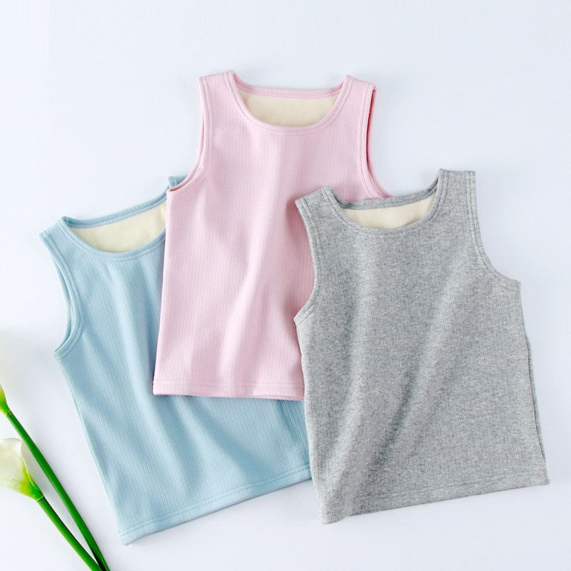 女童加绒加厚保暖背心一体绒马甲纯棉坎肩学生内衣宝宝马夹打底衣