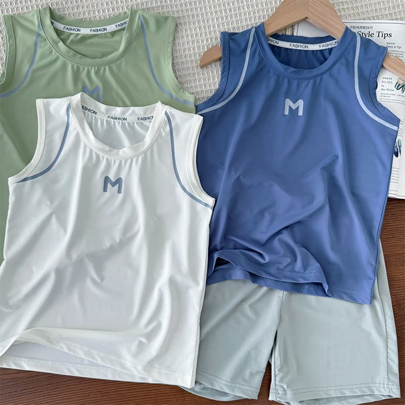 儿童冰丝背心莫代尔夏季薄款男童无袖T恤篮球衫中大童凉感空调服