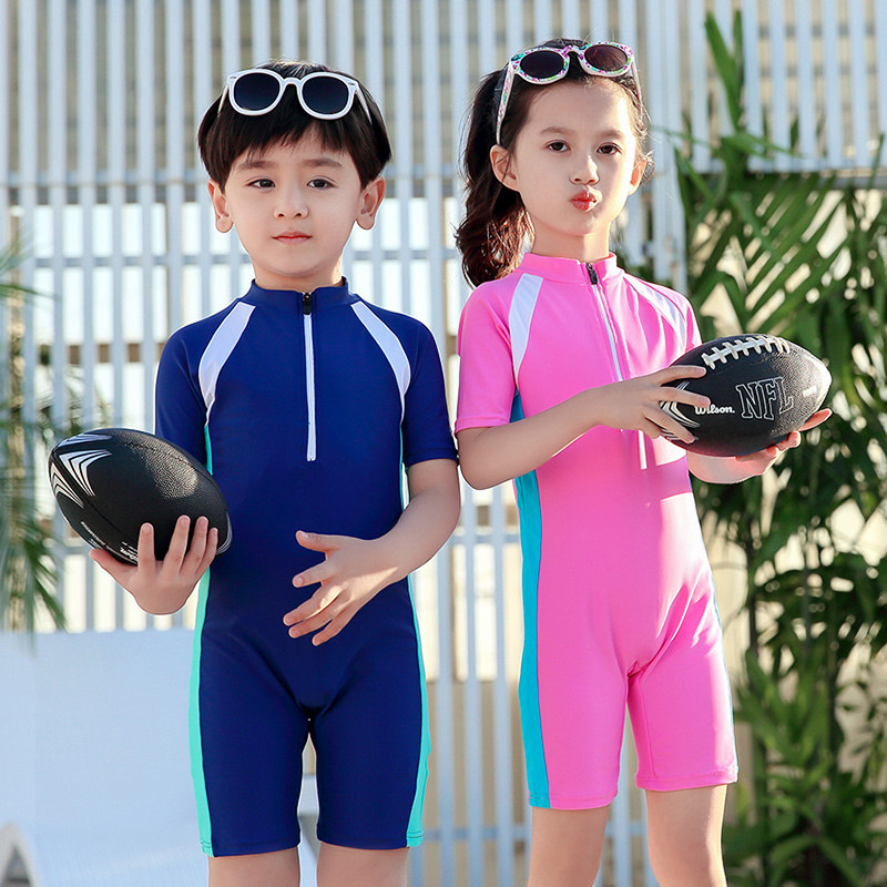 儿童泳衣连体防晒保守遮肚女童泳装宝宝可爱时尚比基尼男童游泳裤