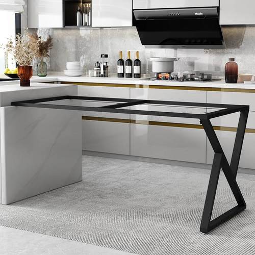 倒三角L型桌腿支架单边岛台金属支撑脚岩板吧台脚餐台腿搭边支架