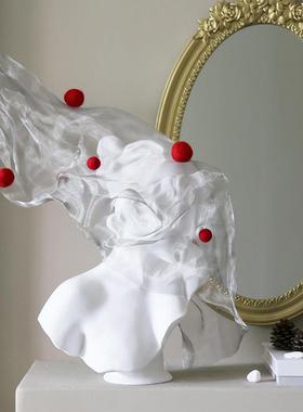 红色球多巴胺面纱女孩艺术雕像雕塑北欧电视柜茶几轻奢风装饰摆件