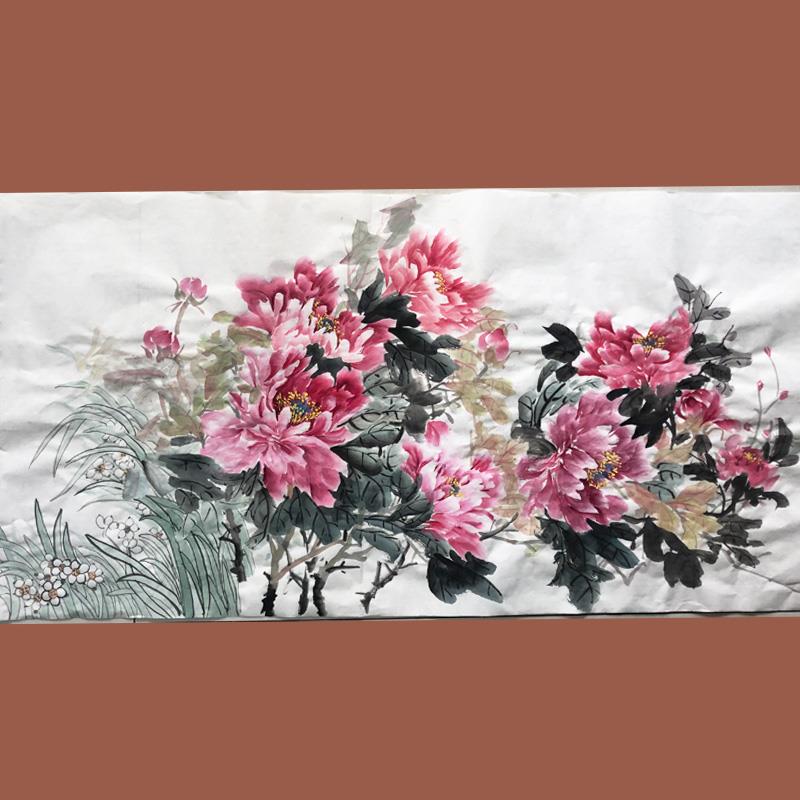 牡丹花图纯手绘国画无框款三尺宣国色天香花开富贵客厅中式装饰画