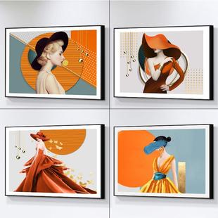 现代主卧室床头装 酒店宾馆挂画 饰画房间美女人物温馨横版 壁画时尚