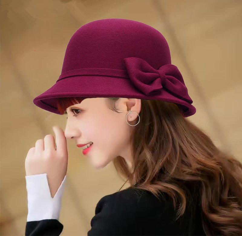 礼帽名媛百搭帽子毡帽复古呢子英式女秋冬女士时尚英伦毛呢