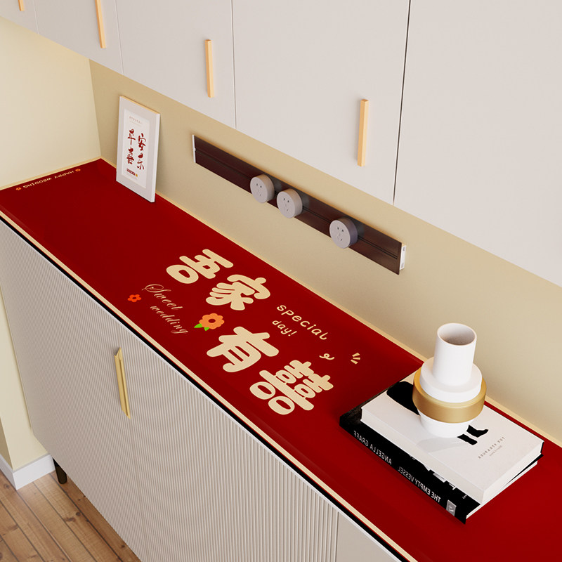 新春喜庆防水棉麻餐边柜桌布图片