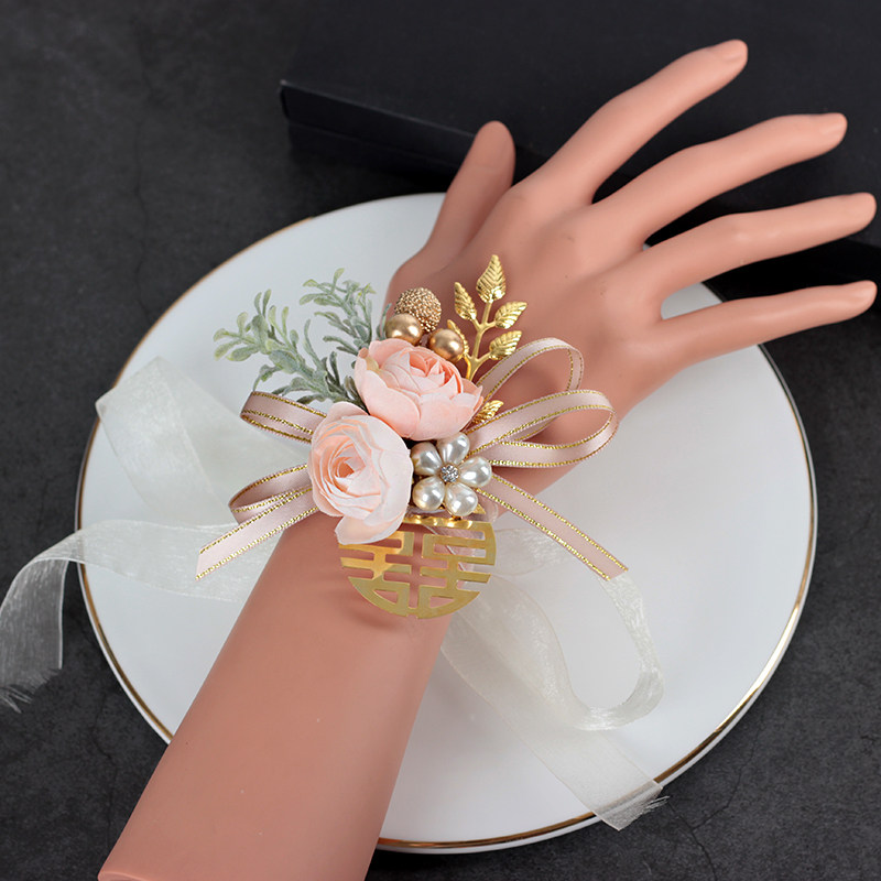 森系香槟色简约新娘手腕花伴娘姐妹手花婚礼伴手礼新郎父母胸花