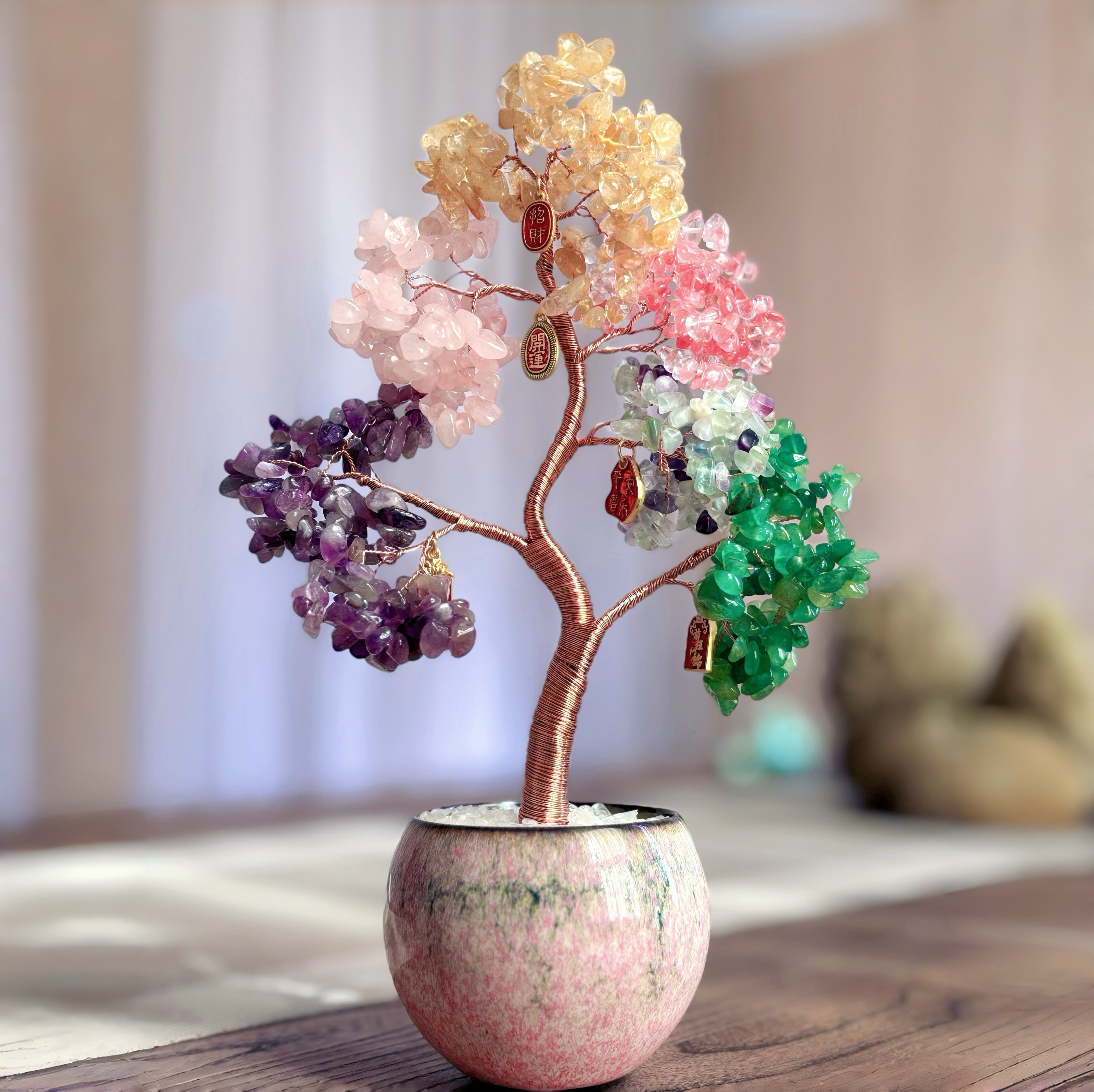 《七彩·好运》天然水晶幸运树招财桌面摆件办公创意新年礼物2026,家居饰品,桌面摆件,淘宝优惠券,粉丝福利购,淘宝优惠卷