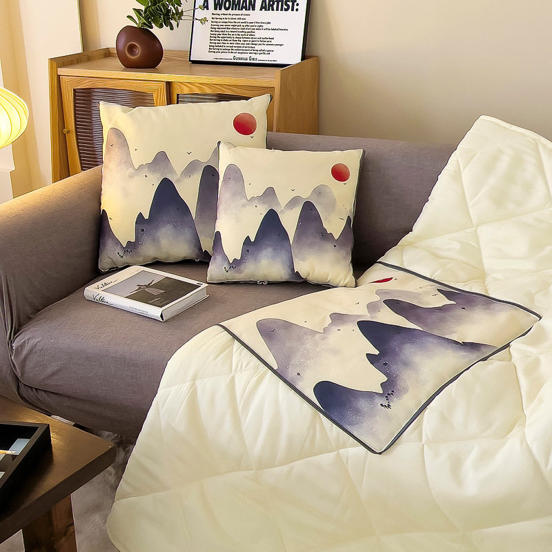 多功能抱枕被二合一中式水墨风亚麻抱枕被车载礼品定logo印广告语,居家布艺,抱枕被,淘宝优惠券,粉丝福利购,淘宝优惠卷