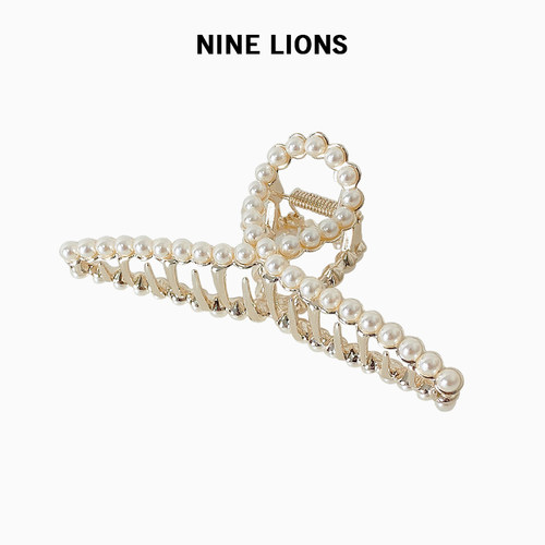 九只狮子饰品网红新款珍珠抓夹女