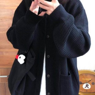 复古重磅2025秋新款 休闲外套上衣女 宽松百搭毛衣加厚保暖针织开衫