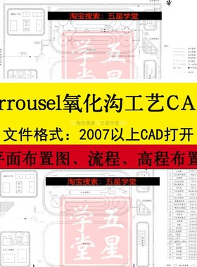 污水处理厂Carrousel氧化沟工艺CAD图纸流程高程剖面总平面布置图