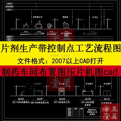 片剂制药车间平面布置图CAD图纸片剂生产带控制点工艺流程图设计