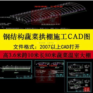 钢结构蔬菜拱棚施工CAD图纸温室大棚基础平面图钢架棚轴测效果图