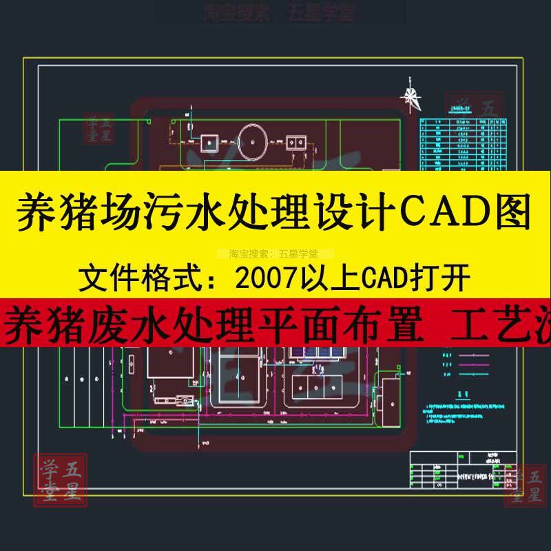 养猪场养殖污水处理设计CAD图废水平面布置工艺流程图高程沉砂池