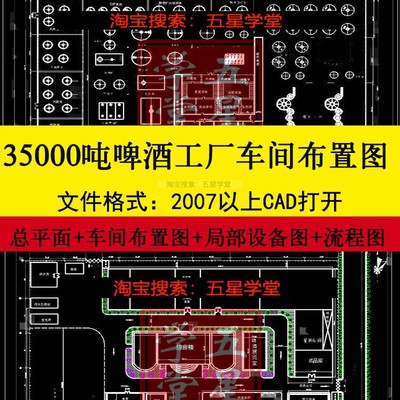 啤酒工厂车间平面布置图CAD图纸设计工艺流程图局部发酵罐设备图