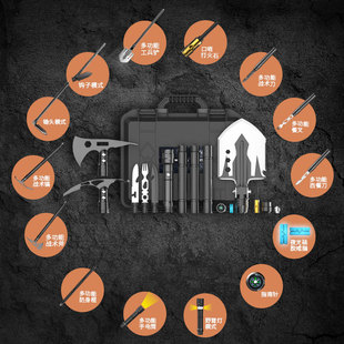 组合工具箱战术工兵斧手电折叠铲锹镐 车载户外多功能工兵铲套装