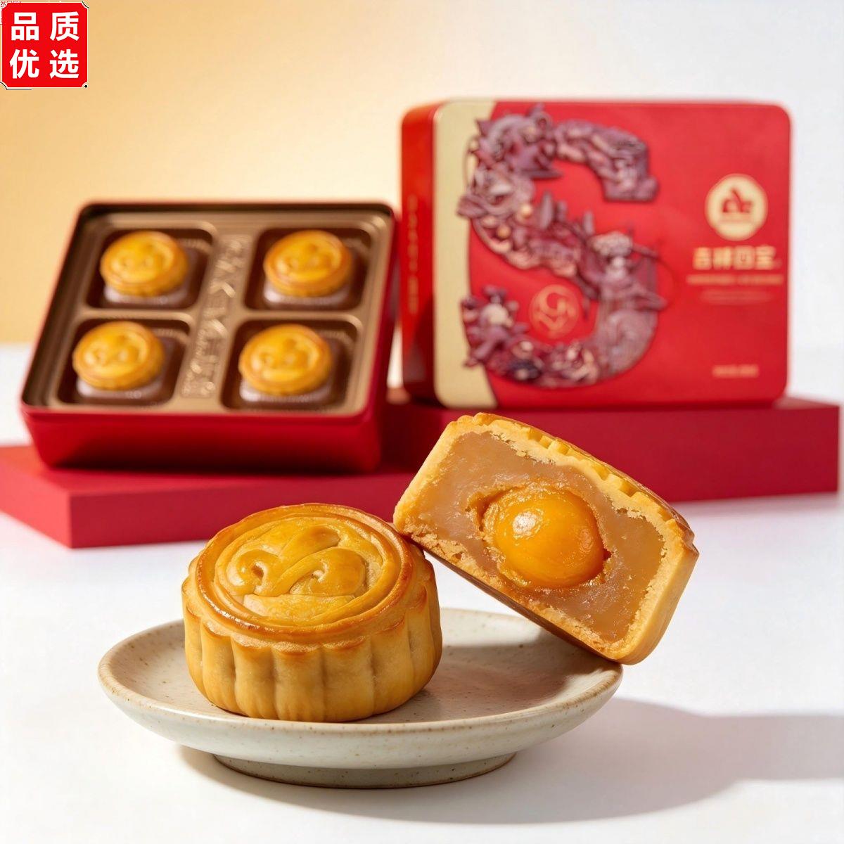 正品嘉琪吉祥四宝蛋黄莲蓉月饼老式广式绵密莲蓉中秋礼盒送长辈点