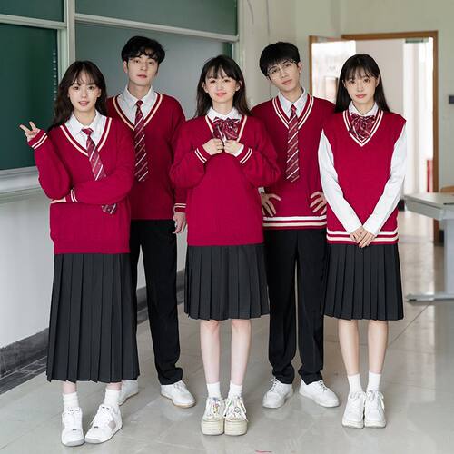 红色毛衣学院风秋季日系k