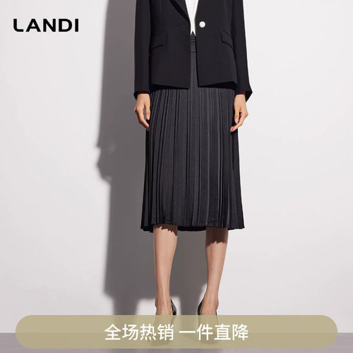 中长款黑色高腰百褶裙