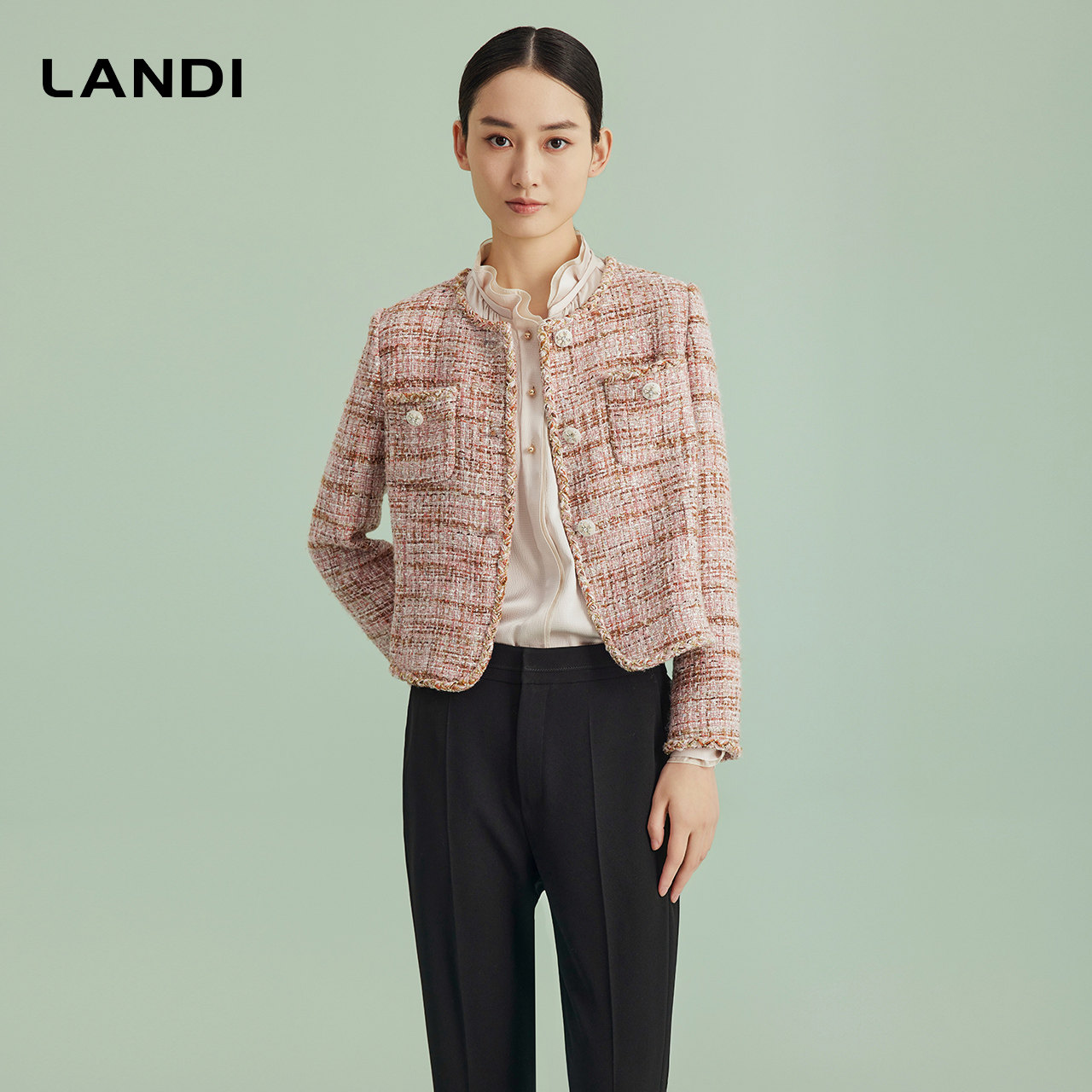 LANDI小香风名媛风短款上衣