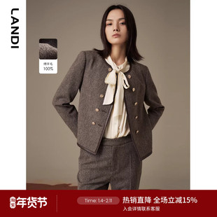 LANDI花纱复古高级感羊毛短款西服外套女套装西装长裤冬新品