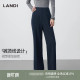 女冬新品 LANDI仿牛仔蓝通勤磨毛简约设计连腰阔腿西装 裤