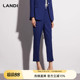 女小个子春新品 裤 显瘦通勤直筒西装 LANDI藏蓝色高腰修身
