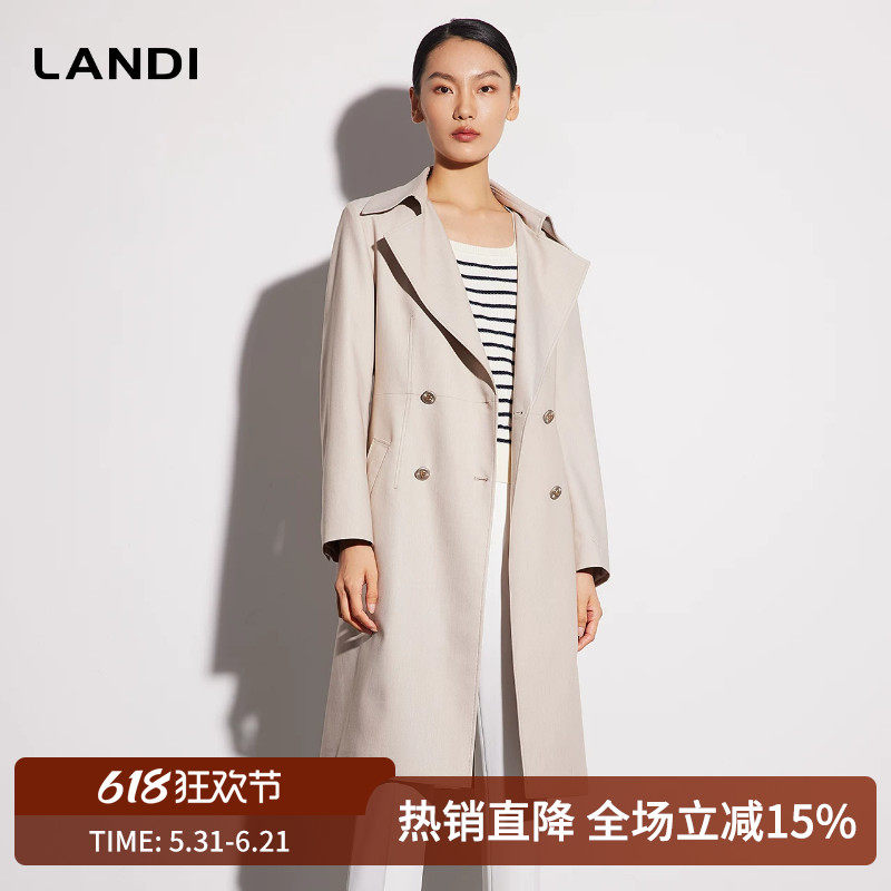 双排扣微收腰长款风衣外套