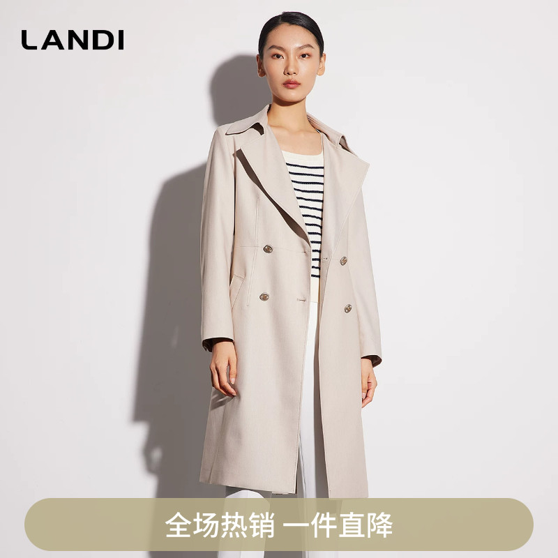 双排扣微收腰长款风衣外套