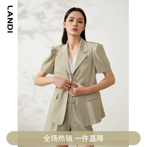 LANDI薄款泡泡袖短袖西装