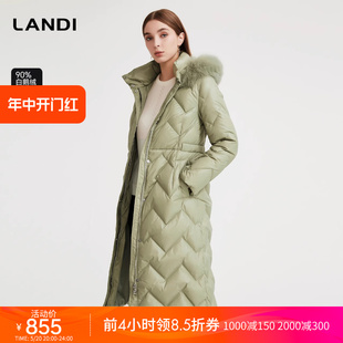 鹅绒系列 冬季 羽绒服女新款 保暖 LANDI狐狸毛领连帽中长款