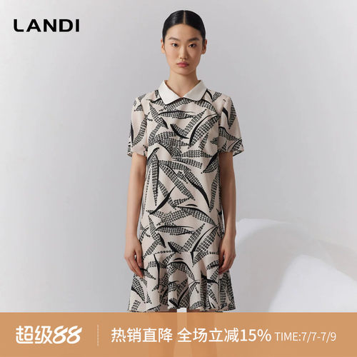 娃娃领复古印花短袖连衣裙