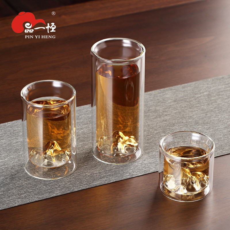 品一恒隔热双层玻璃茶杯大小号绿茶杯耐热泡茶杯观山水杯办公室杯,餐饮具,玻璃杯,淘宝优惠券,粉丝福利购,淘宝优惠卷