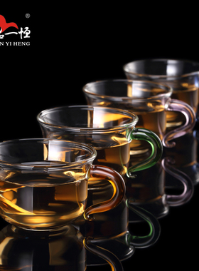 品一恒玻璃小茶杯家用简约透明加厚耐热品茗杯功夫带把主人杯茶碗
