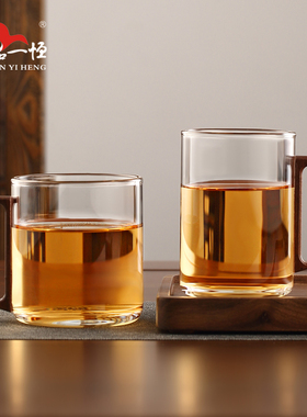 品一恒个人水杯耐热高硼硅高档玻璃木把玻璃加厚纯色茶杯喝水杯子