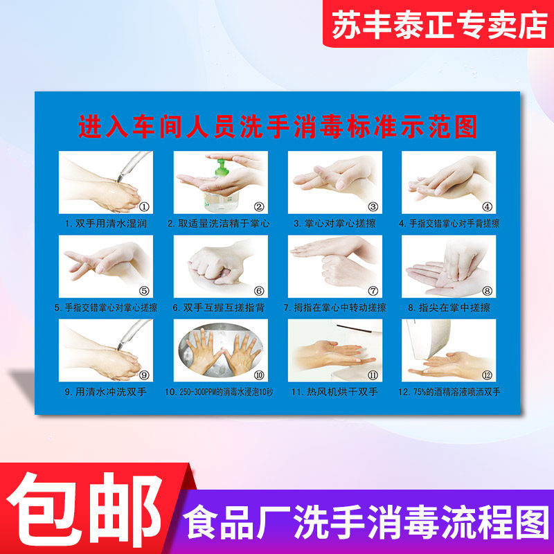 食品厂洗手消毒流程图进入车间人员标准示范图标识贴墙贴进入生产线