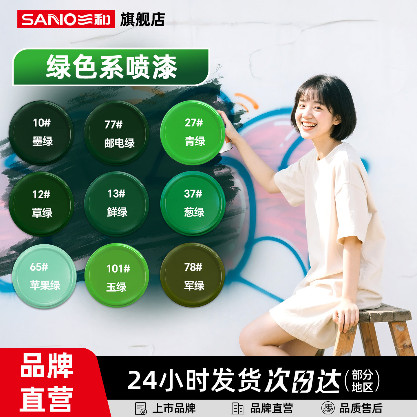 三和绿色自喷漆颜色大全墨绿草绿苹果绿军绿色邮电汽车油漆手喷漆