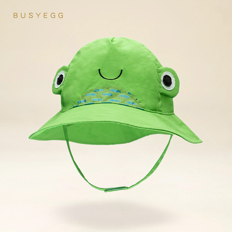 busyegg绿色小青蛙儿童渔夫帽卡通动物造型防晒帽遮阳帽宝宝帽子