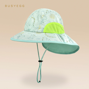 清凉薄荷绿恐龙儿童防晒帽男童夏遮阳帽子网眼透气防紫外线披肩帽