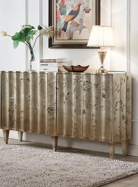 欧式入户玄关柜简约隔断法式银箔实木鞋柜手绘艺术别墅客厅餐边柜